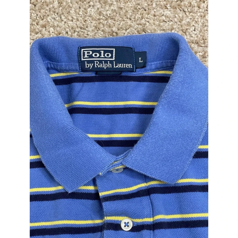 Vintage Polo Ralph Lauren Striped Shirt Blue Yellow Pony L